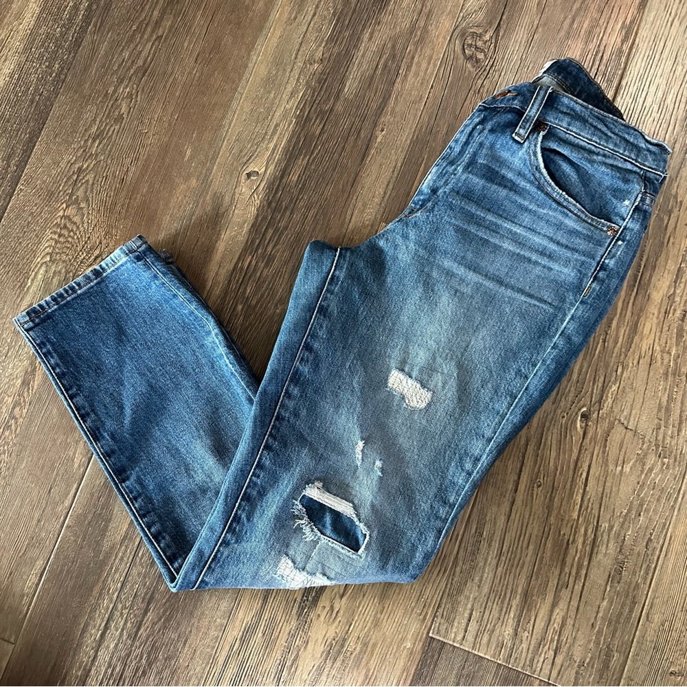 J Crew SLIM BROKEN IN BOYFRIEND blue denim jeans women's 27 distressed pants